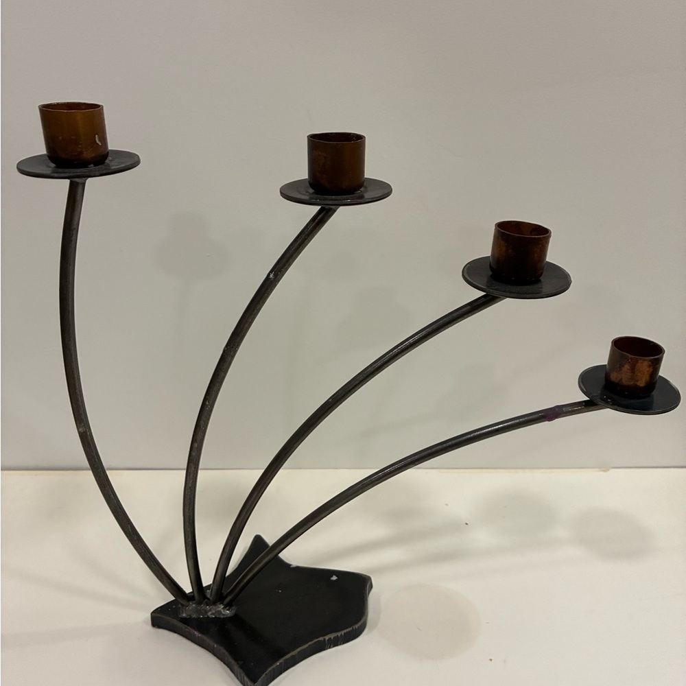Brutalist Iron Candelabra W/4 Placements For Candles Heavy Duty Base 4 Stability